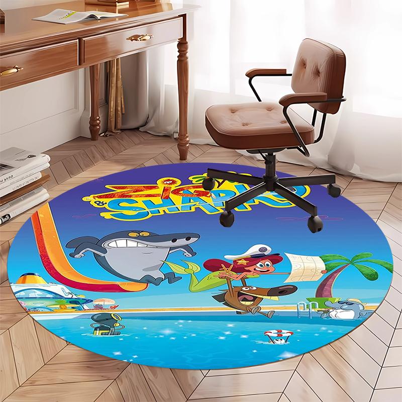 Tappeto Rotondo Stampato Zig & Sharko, Tappeto per Sedia, Tappeto per Area, Zerbini per Ingresso, per Sedia da Ufficio, Soggiorno, Camera da Letto, Cucina.