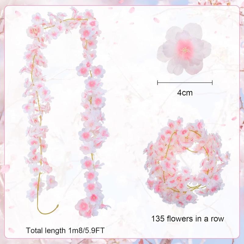 2Pcs Wedding Party Backdrop Diy Home Garden Decor 180Cm Artificial Cherry Blossom Garland Fake Flower Vine Wall Decoration