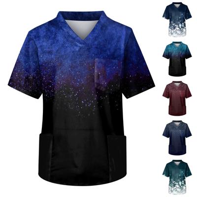 Men's Short Sleeve V Neck  Print Chest Pocket Carer Top