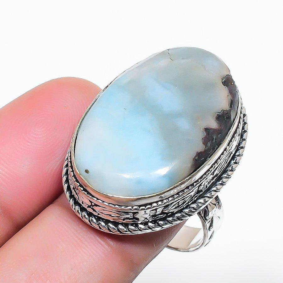 Natural Republic Larimar Gemstone 925 Sterling Silver Jewelry Ring Size 8 AR-17112