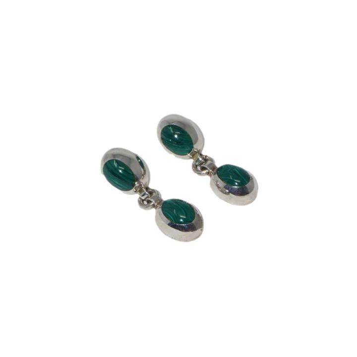 Orecchini in Malachite Temperamento Retrò Nicchia Lusso Leggero Personalità Semplice Versatile Tendenza Rame Placcato Oro Pietra Semitonda