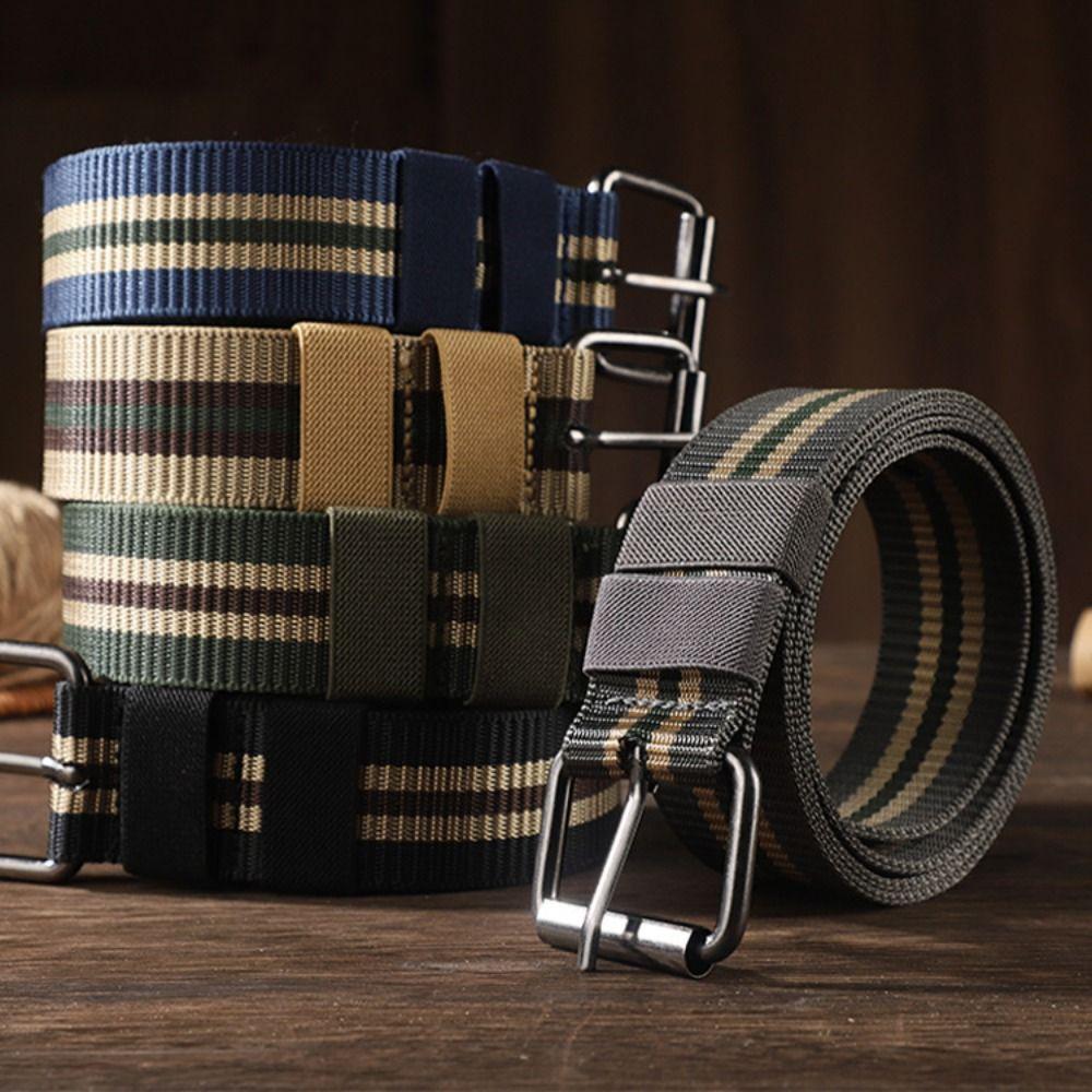 

Metal Buckle Women Waist Belt Canvas Dress Decoration Adjustable Man s Nylon Belt Daily хаки/синий