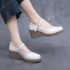 Fashion GKTINOO Fashion Ankle Strap Wedges Platform Genuine Leather Shoes Mary Janes Pumps For Women Casual Black Work Shoes High Heels