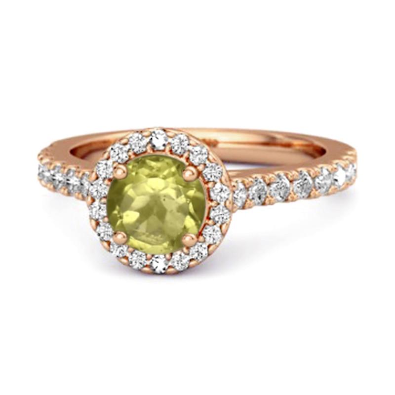 

Peridot Round Halo Accents Ring -925 Sterling Silver Rose Gold Vermeil 11 рожевий колір золота