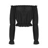 Women's Fashion Solid Color Long Sleeved Off Shoulder Pleated Strapless And Exposed Navel Shirt Top