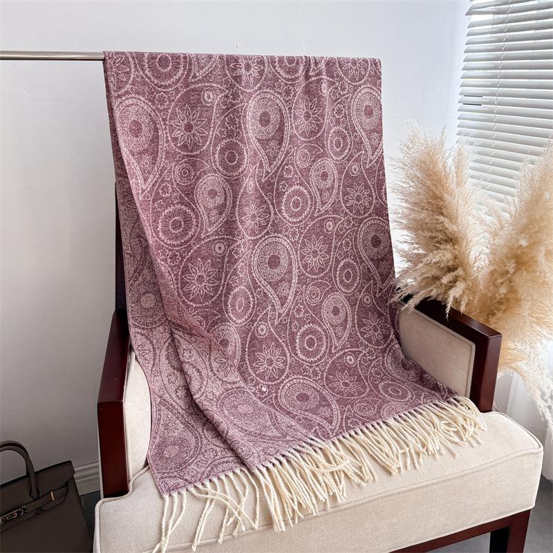 

Кашемировая шаль-шарф с клетчатым узором «кешью» для осени и зимы, женский теплый модный шарф с бахромой для поездок 200x67cm with Tassel