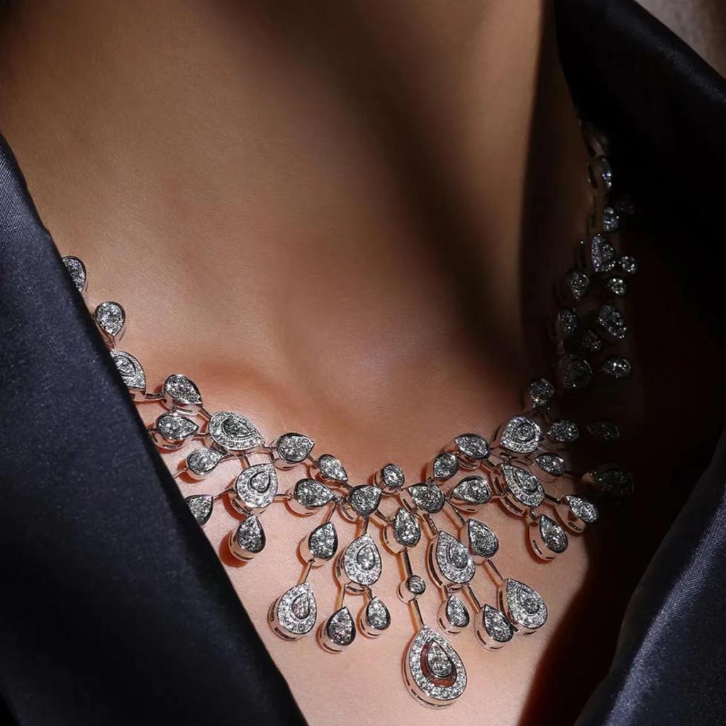 Shangmei Super Immortal Crown Water Drop Tassel Earrings Full Diamond Premium Crown Necklace Temperament Set Light Luxury Ring Women