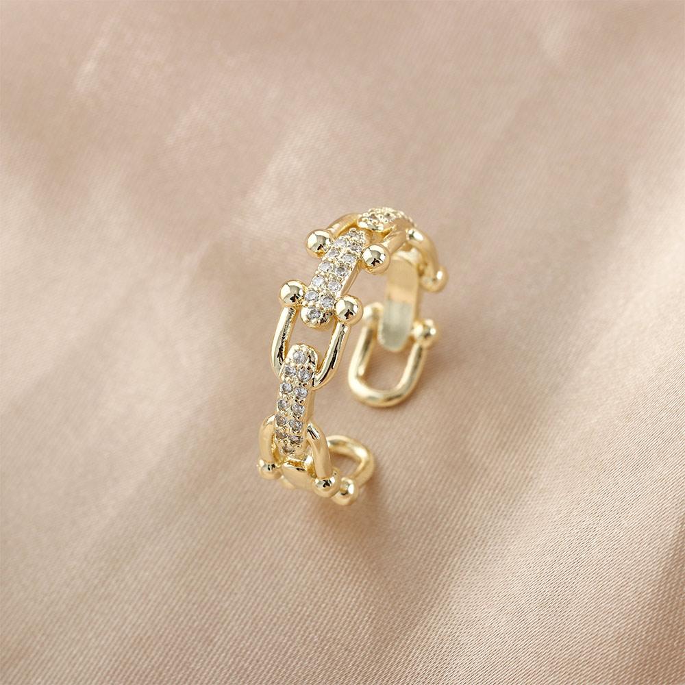 Rhinestone U Shaped Buckle Chains Geometric Korean Style Zircon Finger Rings Women Rings Open Rings