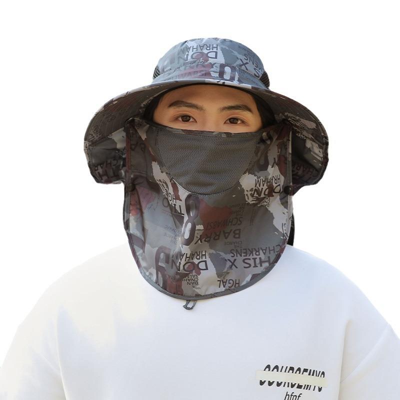 Spring Hat Men's Outdoor Camouflage Bucket Hat Sun Protection Visor Summer Neck Fishing Sun Hat