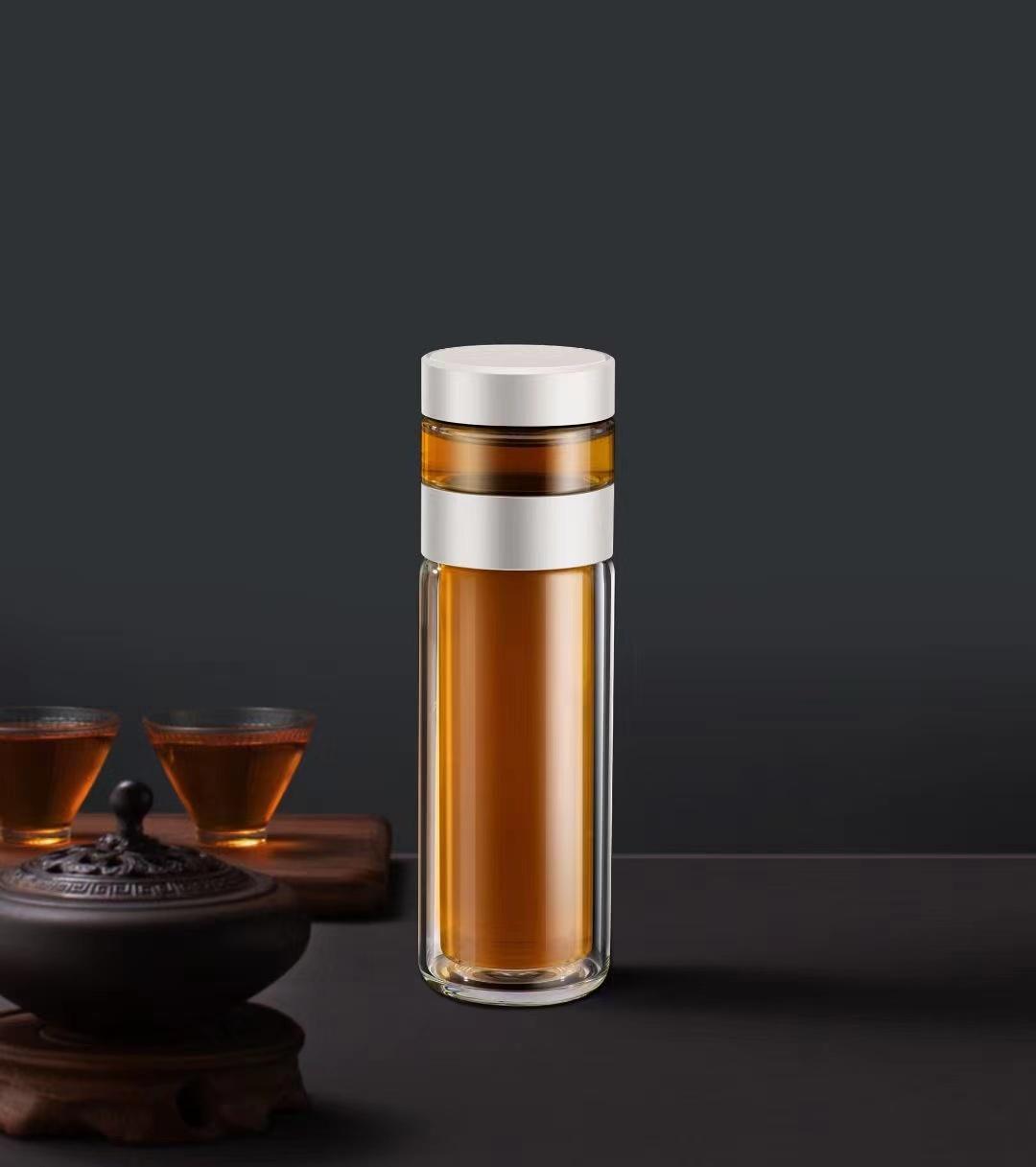 300ML Double Wall Glass Water Bottle with Tea Infuser Tea and Water Separation Mug Cup for Boiling Water 301-400ml белый