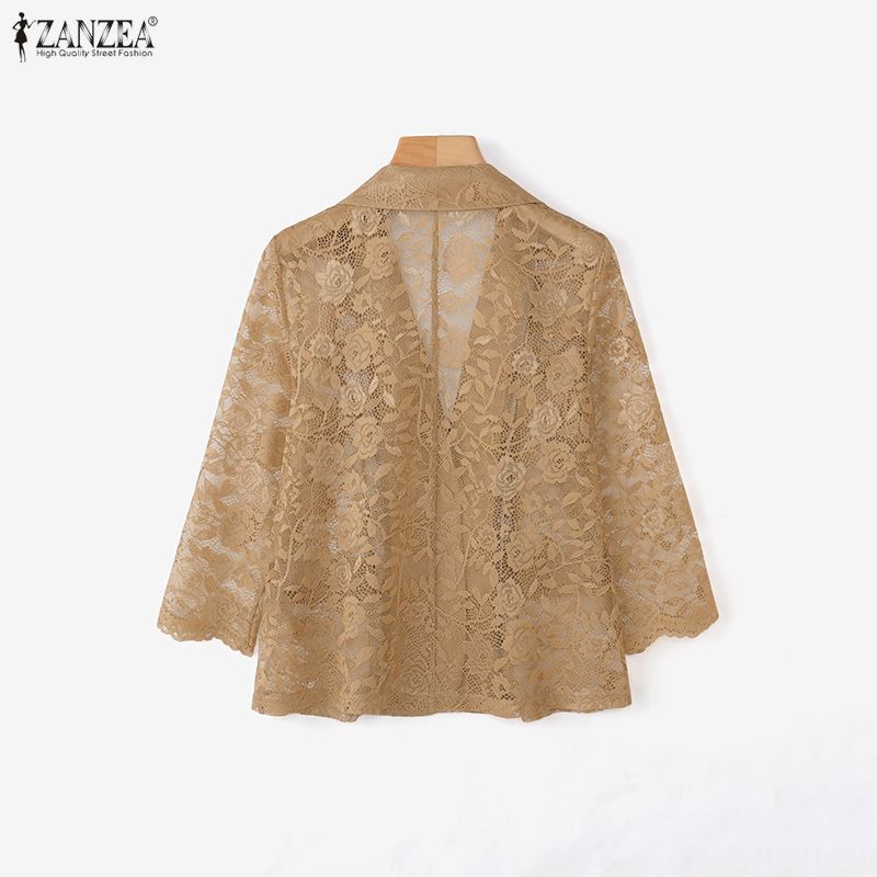 ZANZEA Women Summer Fashion See-Through Lace Cardigan Blouse