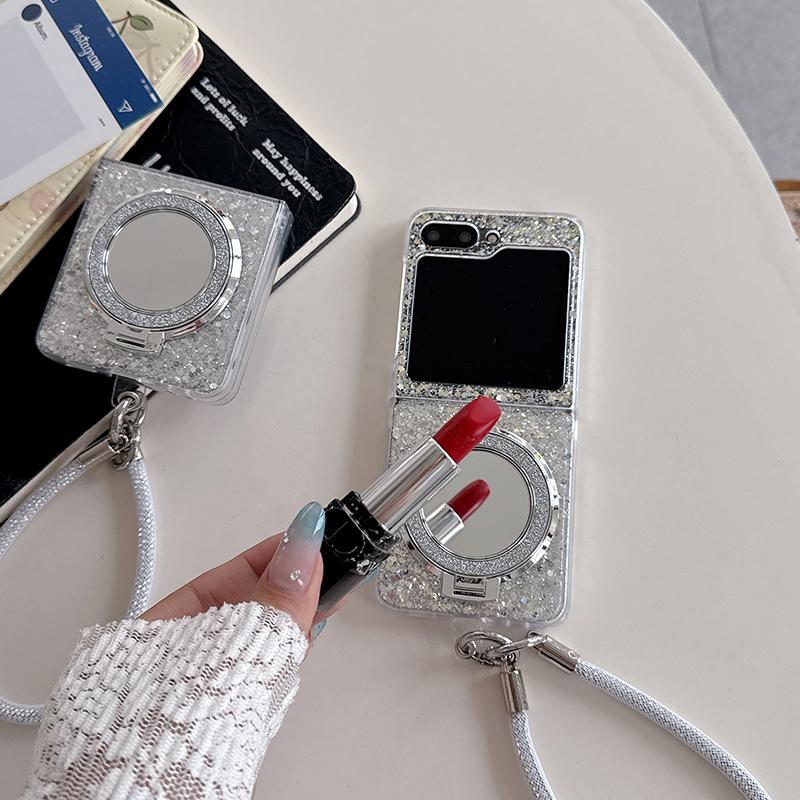 Koreanische Glitzer Süße Handyhülle Für Samsung Galaxy Z Flip 8 7 6 5 Z Flip7 Flip6 Flip5 Hülle Mit Ständer Halter Kette Hüllen Funda