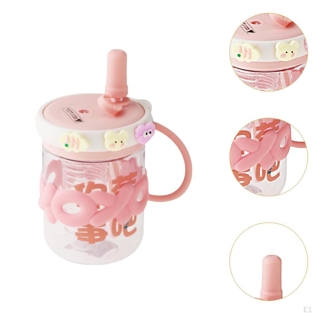 Niedliche Wasserflasche mit Strohhalm 700 ml Cartoon Große Kapazität und Aufkleber Tasse für Sport