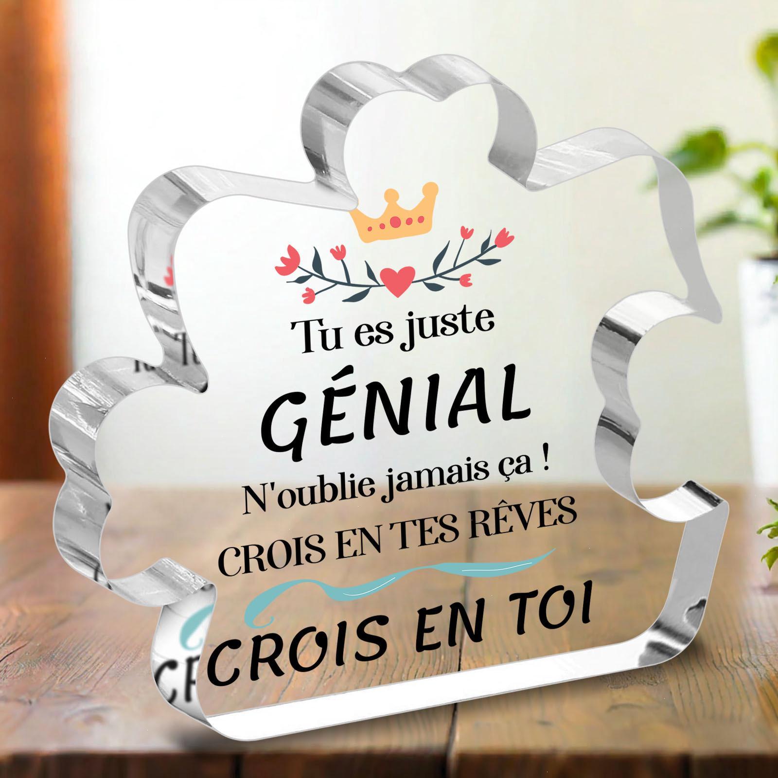 1pc French Motivational Acrylic Puzzle Plaque - You Are Awesome, Believe in Yourself & Your Dreams - Irregular Puzzle-Shaped Desk Decor 11*11cm