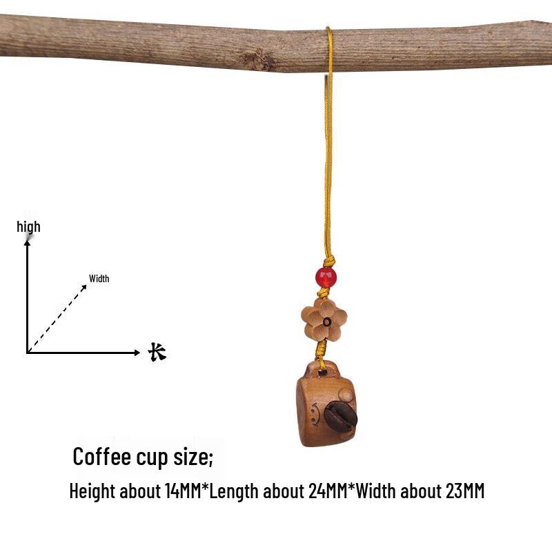 Peach Wood Coffee Bean Teddy Bear Heart Handbag Charm Pendant Keychain