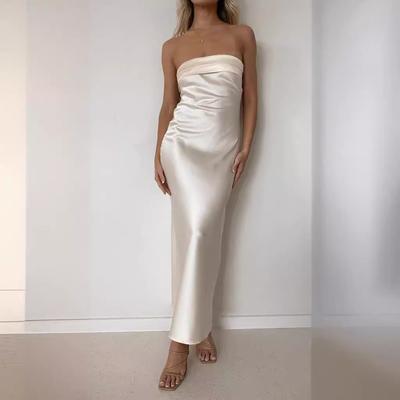 Frühling und Sommer Neue Stil Elegante Dame Satin Rückenfreies Tube Top Kleid Print