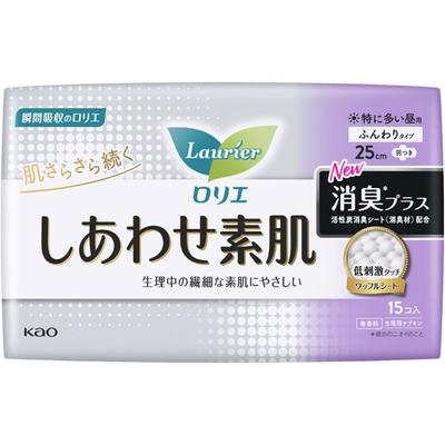 Laurier Shiawase Sodashi Desodorante Plus 25cm para uso diurno especialmente intenso, 15 embalagens com asas (Quase droga) Guardanapo Pele Laurier Happiness Skin