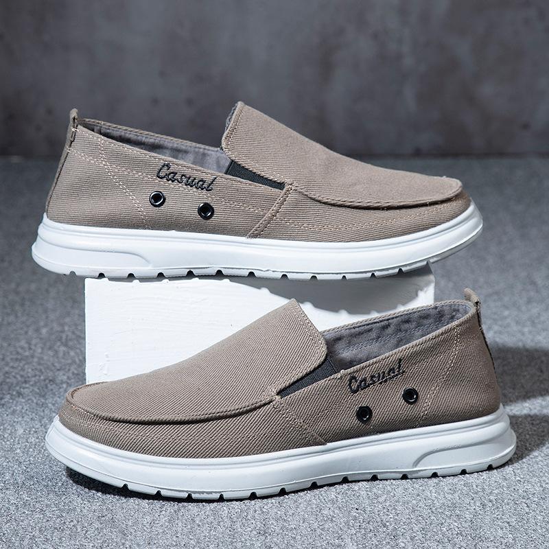 Men's Casual Canvas Shoes Slip On Flat Casual Sneakers Male Light Soft Sole Large Size Footwear