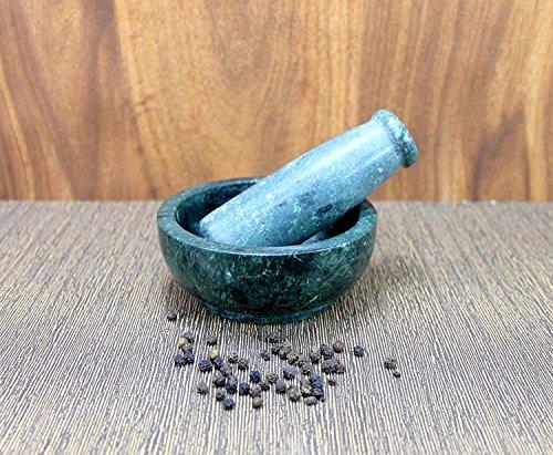 KLEO 4" Diameter Natural Stone Marble Mortar and Pestle Set, Spice Grinder, Medicine Masher (Green 2)
