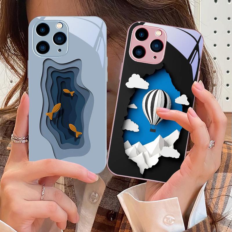 Der Mond und Astronauten für iPhone 16 Pro Max 15 Pro 14 13 12 Mini 11 XS M Ax XR 7 8 Plu SE 2022 Hartglas-Handyhülle