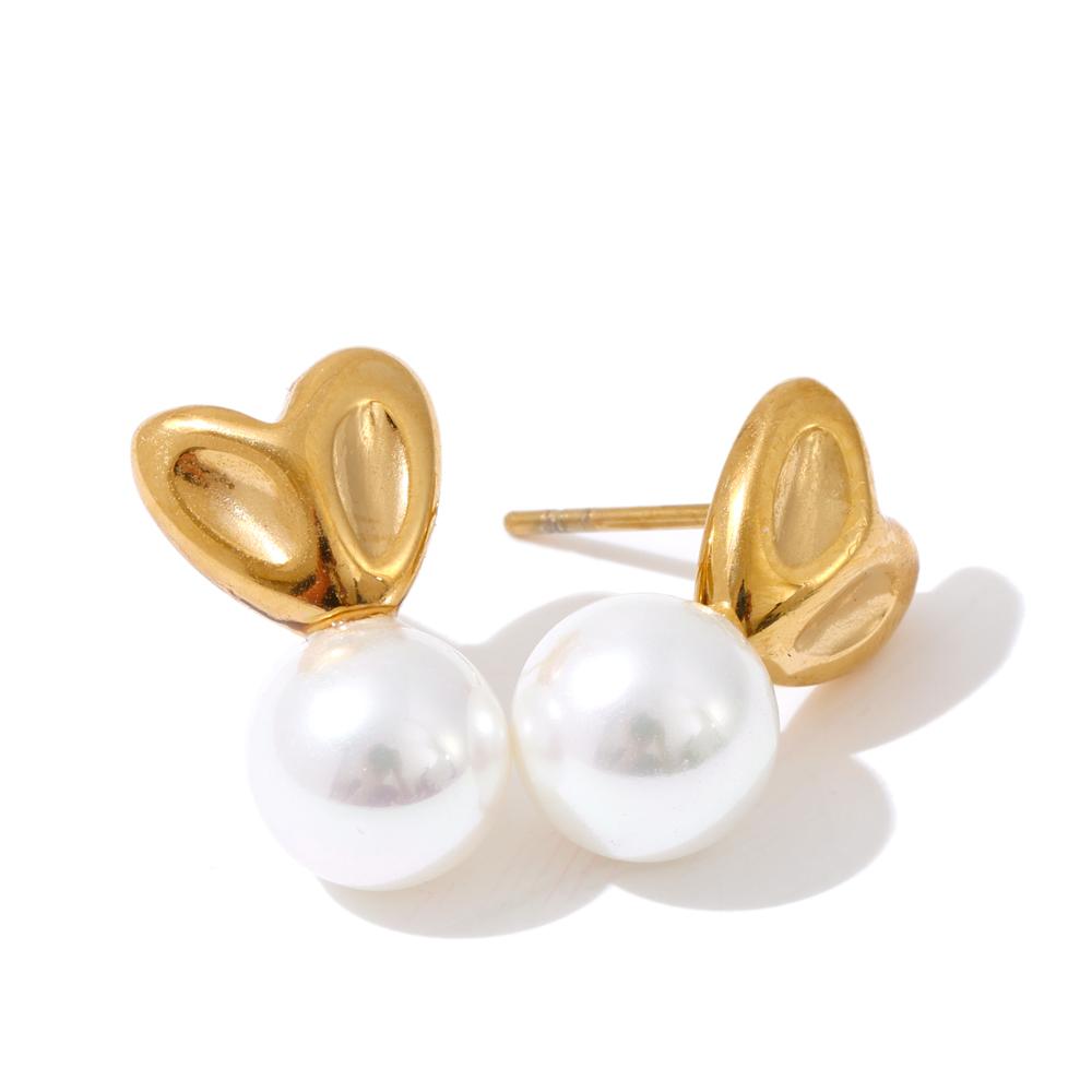 

Yhpup Daily Imitation Pearls Small Heart Stud Earrings Arrivals Stainless Steel Sweet Chic Korean Style Ear Accessories Jewelry