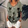 Retro T-skjorte for kvinner Anime Katt Grafisk Jenteklær Sommer V-hals Kortermet T-skjorte Harajuku Streetwear Oversized bluse