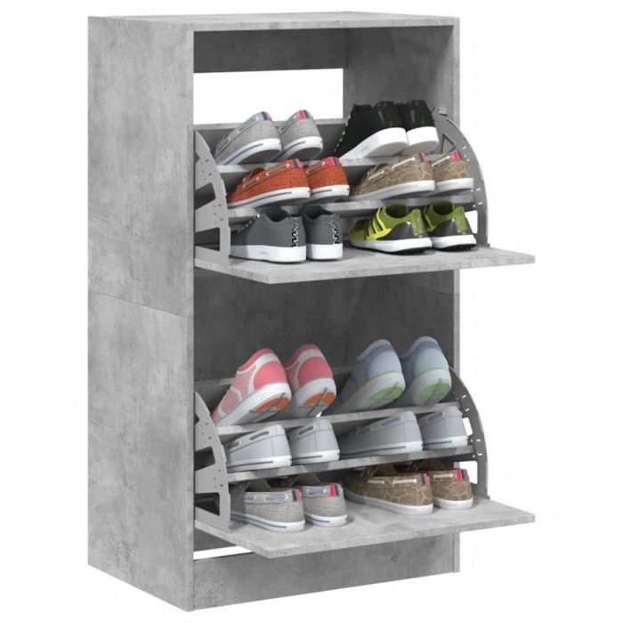 VidaXL Shoe Cabinet 2 Drop-Down Drawers Concrete Grey 3214388