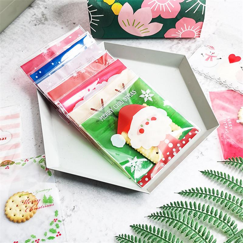 100Pcs 10x10cm Christmas Series Cookie Biscuit Candy Snack Plastic Self-adhesive Xmas Party Gift Bags