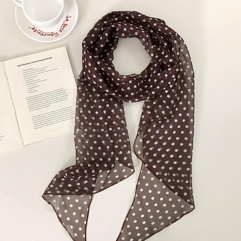 Silk scarf long strip high-end new thin and narrow strip polka dot silk scarf decorative scarf tied bag ribbon versatile belt