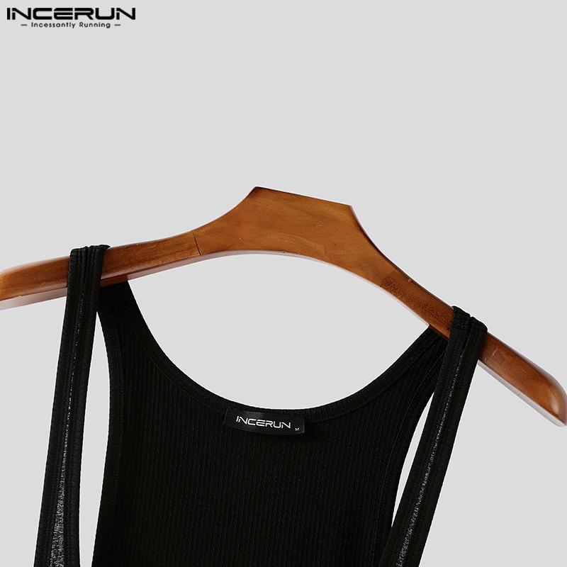 INCERUN Herren Tief ausgeschnittene Ärmellose Halbtransparente Ripp-Jumpsuits Romper Bodysuits Unterwäsche