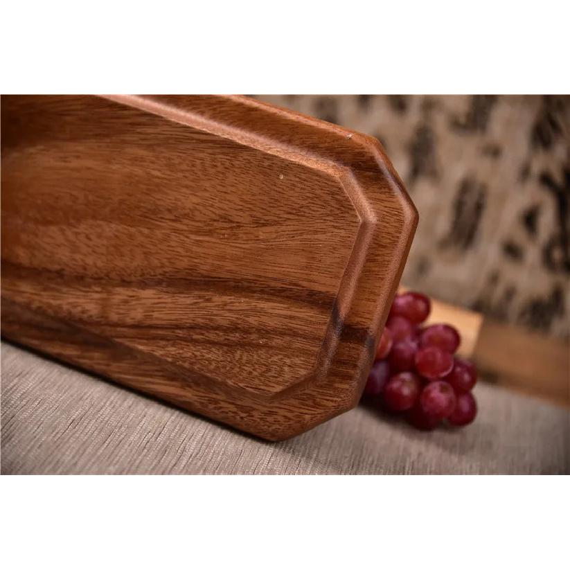 Natural Acacia Wood Serving Trays Octagonal & Rectangular Wooden Platters for Food, Coffee, Dessert, Decor, Kitchen Organizer