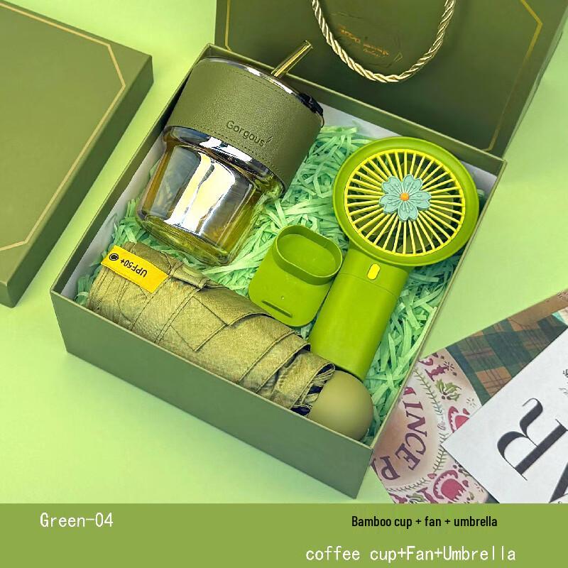 Elegant Bamboo Cup, Fan & Umbrella Gift Set 04 Bamboo Joint Cup, Fan, Umbrella