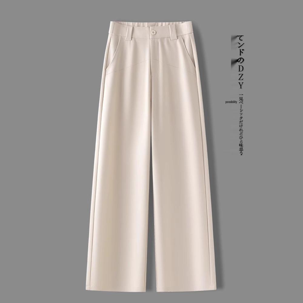 Women's Khaki Wide-Leg Summer Pants 2025: New Loose-Fit, Petite Nine-Point, Straight-Leg Design