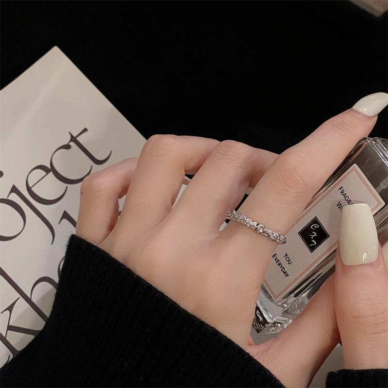 Light Luxury Simple Rose Opening Adjustable Ring Full Of Diamonds Zircon Super Fairy Fashion Ring Woman