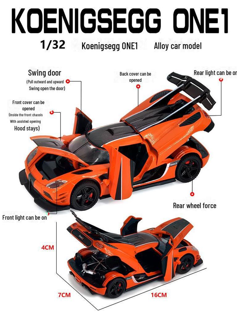 Xinao 1:32 Koenigsegg Sportwagenmodell – Schwingtür, Ton und Licht, Rückzieh-Legierungsspielzeug