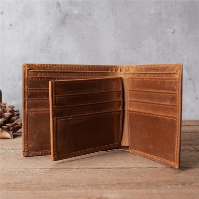 Retro Men's Crazy Horse Leather Wallet, Genuine Leather Top Layer Cowhide, Three Fold Wallet, Storage Card Bag