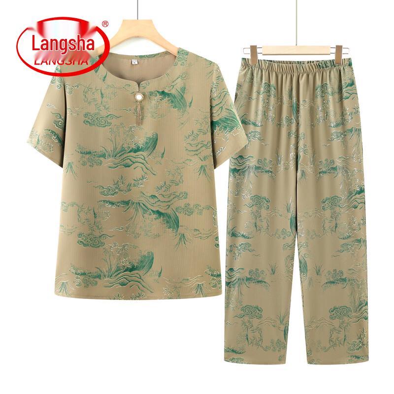 Langsha Women s Plus Size Printed Short Sleeve T-shirt & Pants Set 3XL