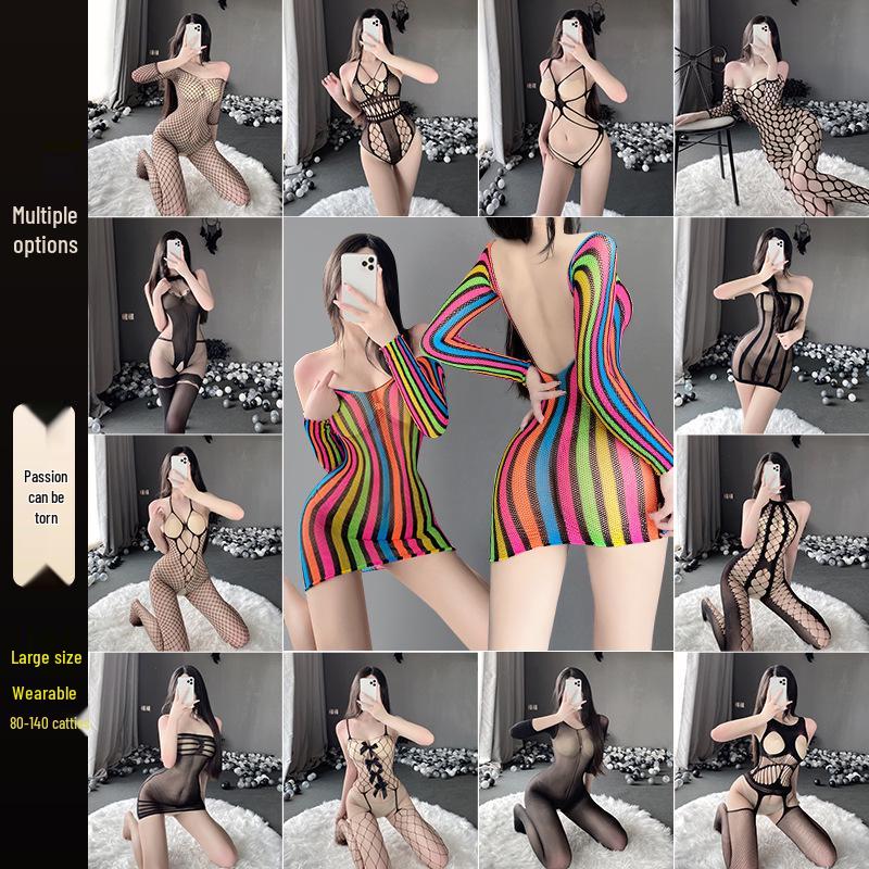 Transparenter Cut-Out Bodysuit mit Strümpfen mit offenem Schritt - Sexy Dessous-Set