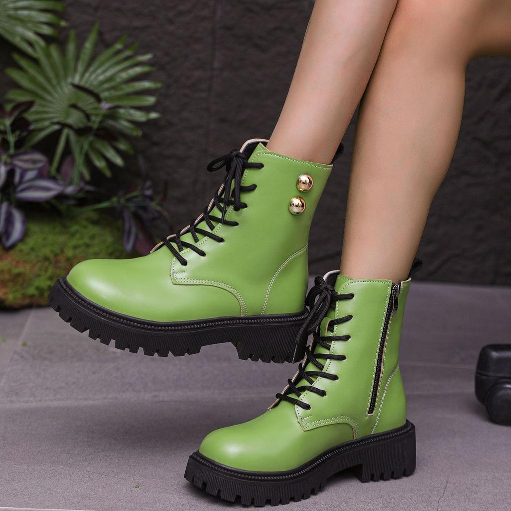 Fashion 2025Womens Boots Fashion High Top Leather Boots Lace Up Ankle Boot Non Slip Platform Boots for Women Motorcycle Boot Botas Mujer