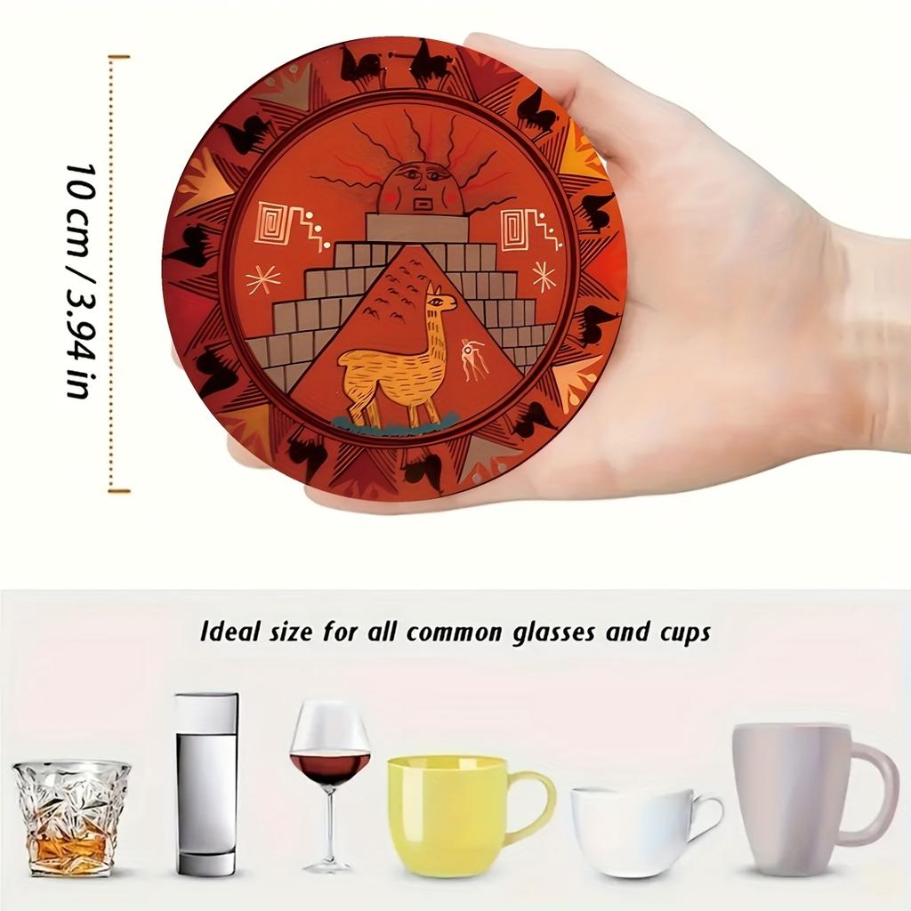 6 Pieces 2D Wooden Coasters Tribal Totem Pattern Theme Desktop Insulation Mats Home Decor Coffee Cup Coasters Office
