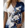 Women's T-Shirt Print Pattern Plant Color Gradient Retro Fashion Classic Short Sleeve V Neck Regular Top Summer Spring
