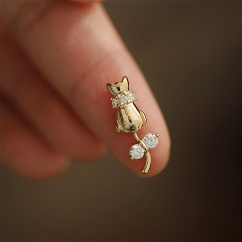 925 Sterling Silver Cute Cat Pendant Clear CZ Bowknot Silver Chain Necklace for Women 14K Gold Plated Fine Jewelry Gift