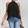 Women Tops Halter Neck Sleeveless Solid Color Pullover Tops Multi Layer Ruffle Hem Commuting Style Short Tops