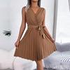 Chic Women's Summer Dress Cross V Neck Sleeveless High Waist Lace Up Solid Color Temperament Spring Fashion