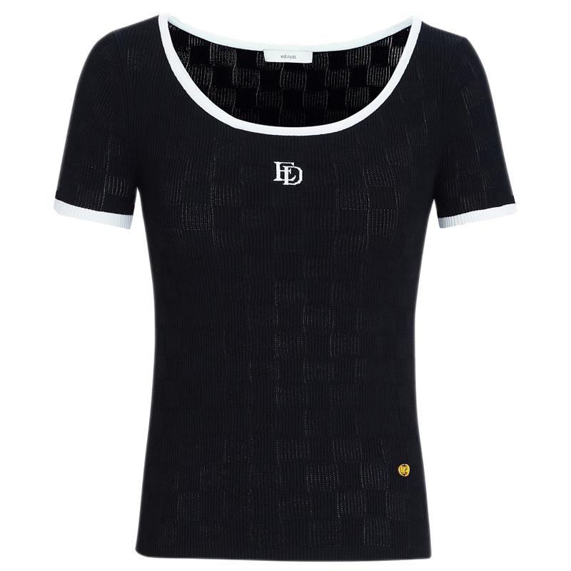 Edition Women's Plaid U-Neck Short Sleeve Knit Top