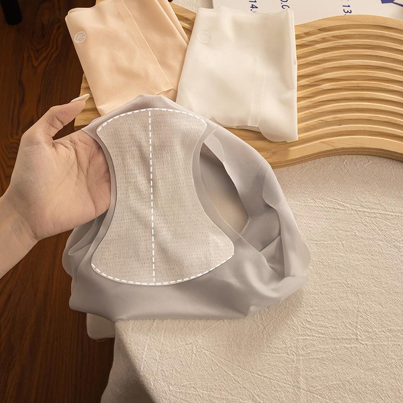 7A Antibacterial Extended Cotton Crotch Ice Silk Seamless Underwear Women's Mid Waist Briefs Pure Cotton Plus Size Women's Underwear Panties