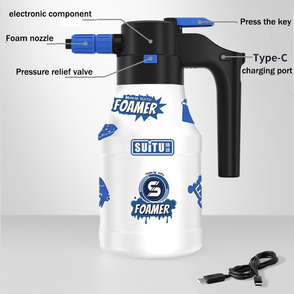 1.5L Electric Car Wash Watering Can USB Rechargeable Home Foam Sprayer Long-lasting Suitable For Car Body Interior Cleaning