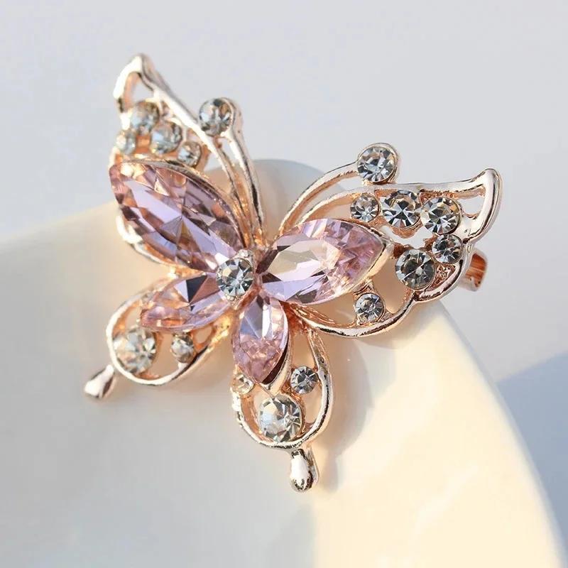 Elegant Jewelry Blue Color Butterfly Brooches For Women Rhinestone Painted Brooch Vintage Pin Alloy Corsage Ladies Wedding Gifts
