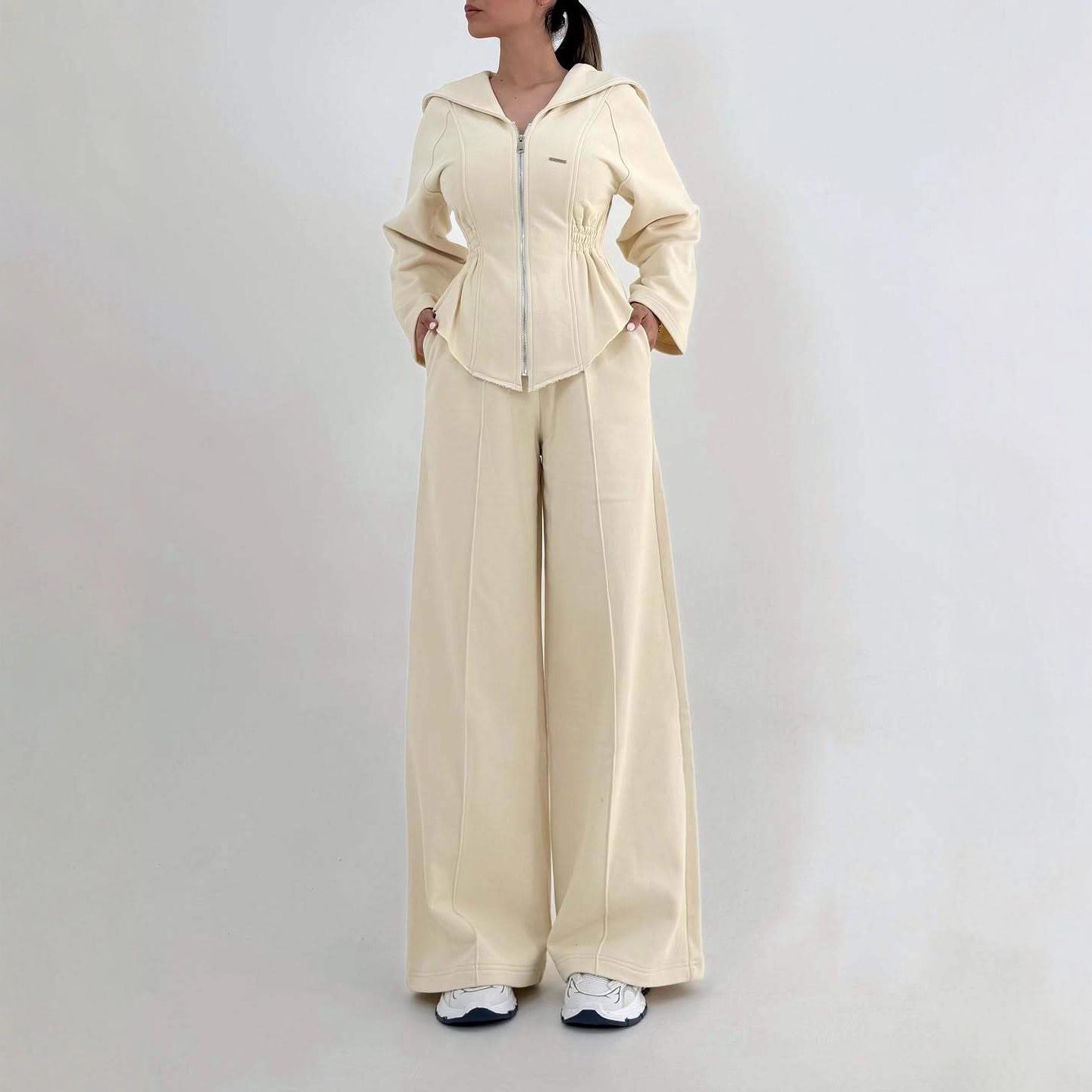 

Женский спортивный повседневный кардиган с капюшоном и комплект брюк широкого кроя Осень/Зима 2025 XXL абрикосовый