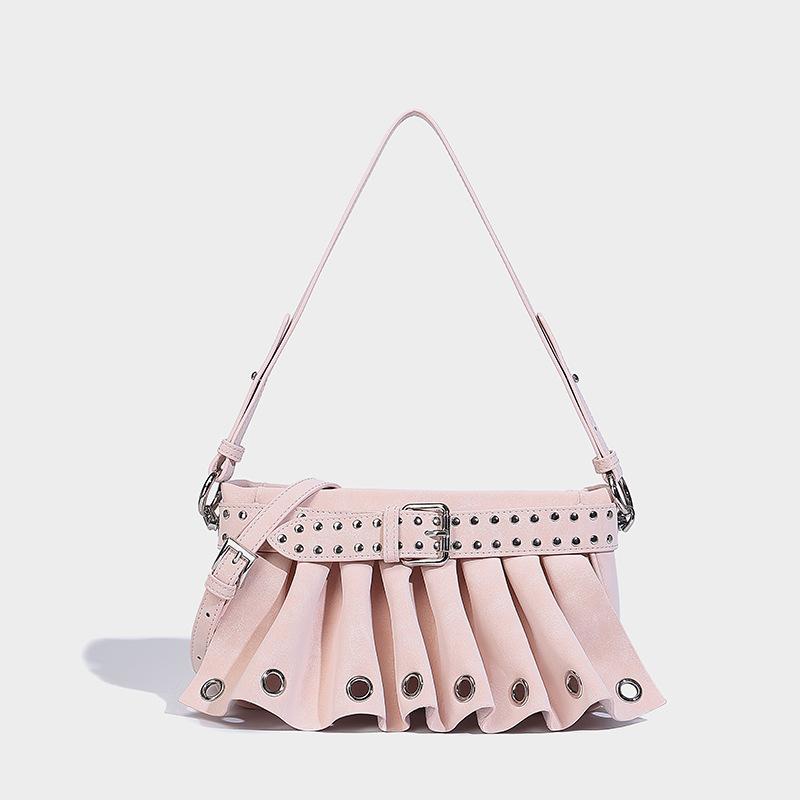 2025 Spring New Fashionable Single-Shoulder Underarm Bag, High-Value Pleated Handbag, Trendy Rivet Crossbody Women's Bag